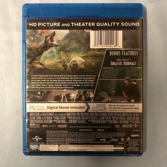 Jurassic World: Fallen Kingdom Blu-ray + DVD + Digital 2018 Movie - Picture 2 of 2
